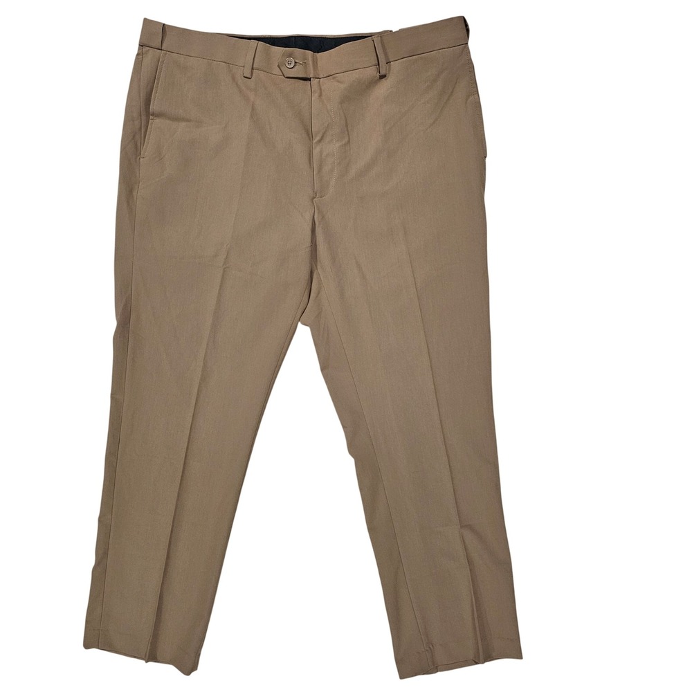 GS Perfect Fit Men 44/30 Tan Flat Front Dress Pants Straight Leg Khaki